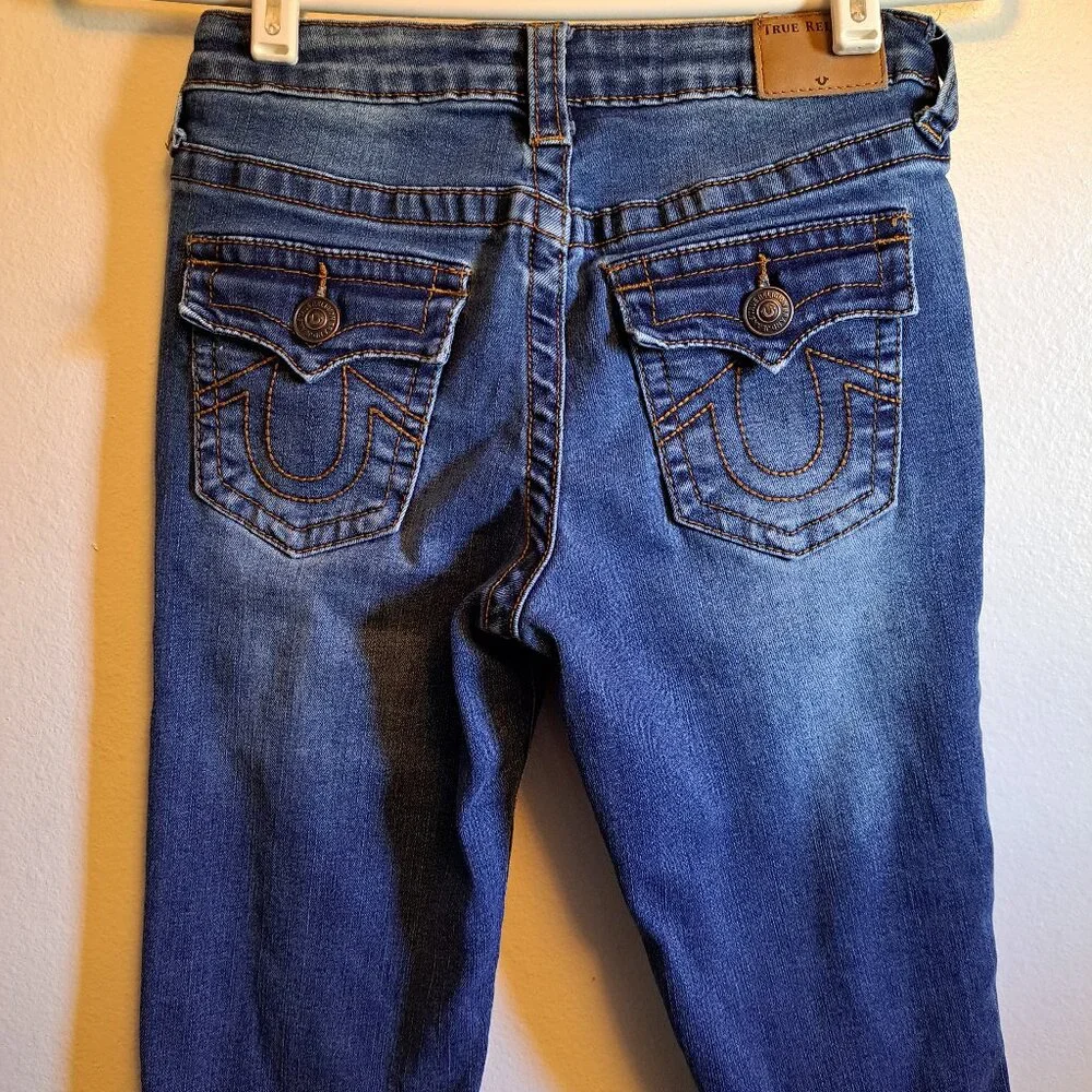 True Religion Distressed Geno Relaxed Slim Adjustable Waistline Denim Jeans - Picture 1 of 10